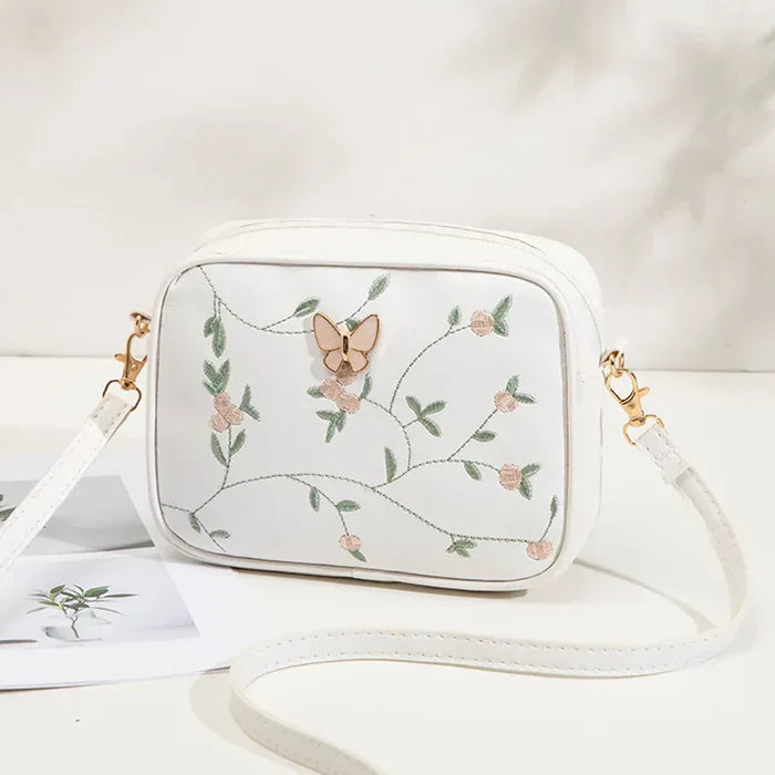 Floral Embroidered Crossbody Bag with Butterfly Charm bags