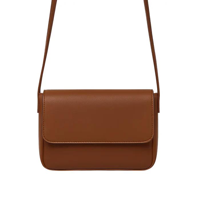 Magnetic Button Strap Crossbody Bag for Women Brown