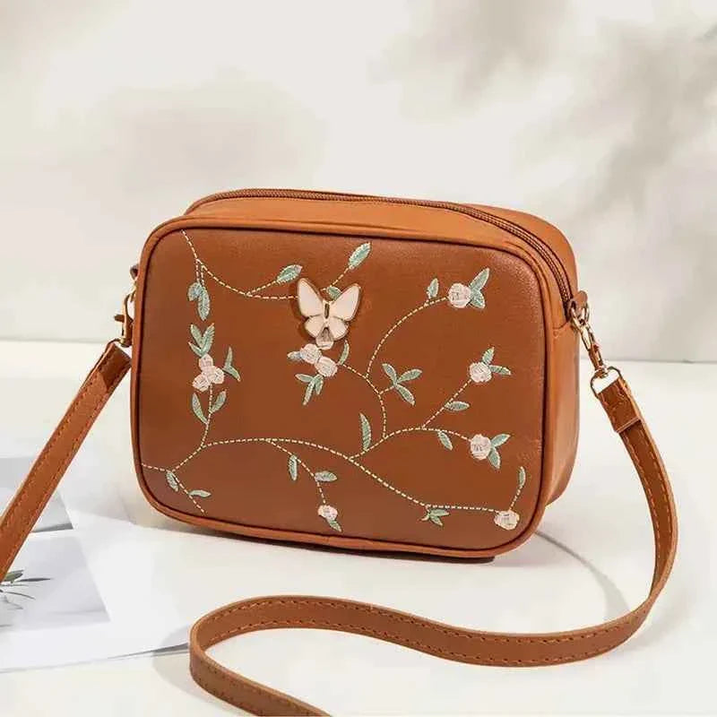 Floral Embroidered Crossbody Bag with Butterfly Charm bags