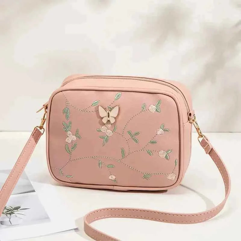 Floral Embroidered Crossbody Bag with Butterfly Charm bags